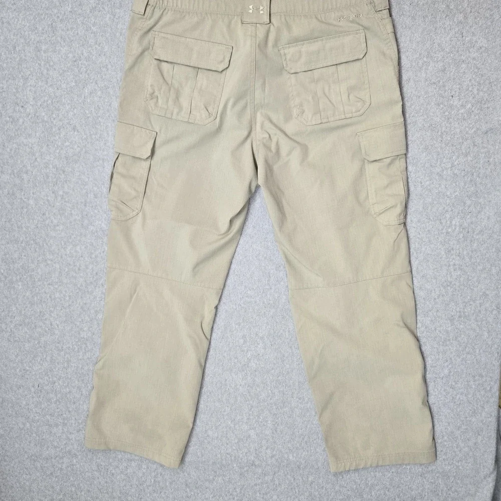 Under Armour Storm Men Pants 38/30 Khaki Cargo Ripstop Logo Loose 29